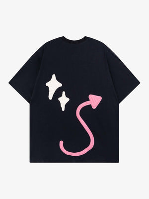 Camiseta gráfica con esqueleto diablo en puff print – Negro, vista trasera | XoKool