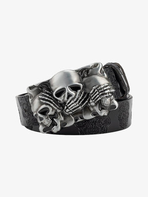 Totenkopf-Schnallengürtel – Schwarz, Nahaufnahme der Schnalle | XoKool
