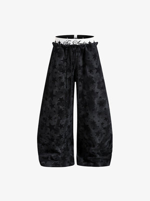 Tonal Star Wide Leg Balloon Sweatpants – Black, front flat (no script) | XoKool