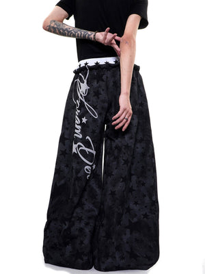 Tonal Star Wide Leg Balloon Sweatpants – Black, on model front (with script) | XoKool