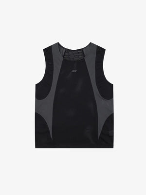 Two-Tone Mesh Tank Top with Contrast Side Panels – Black/Grey, front flat | XoKool