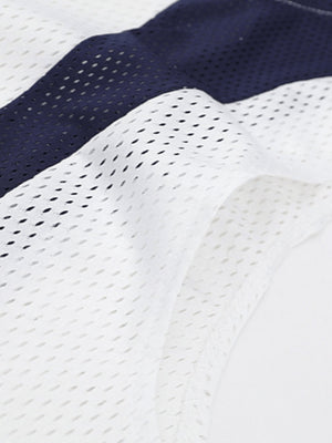 Mesh tank top – mesh and navy panel close-up | XoKool