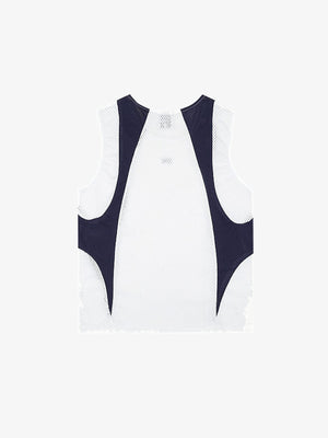 Mesh tank top – White/Navy, back flat | XoKool