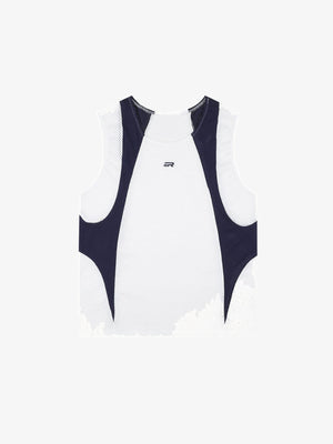 Two-Tone Mesh Tank Top with Contrast Side Panels – White/Navy, front flat | XoKool