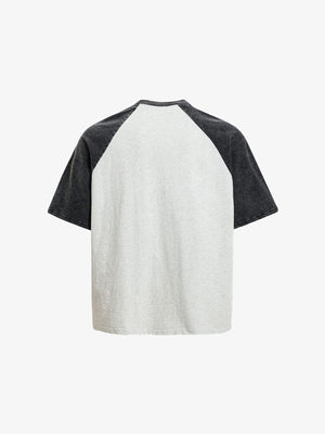 Two-Tone Raglan Tee with Retro Flyer Print – Light Grey / Black, back view | XoKool