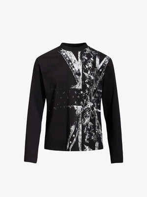 Union Jack Longsleeve mit Stehkragen in Schwarz – Schwarz, Vorderseite flach | XoKool