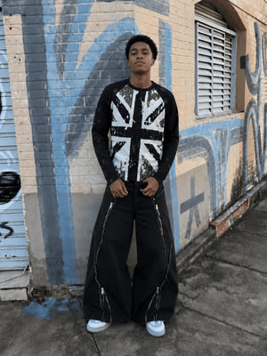 Union Jack Waffle Knit Raglan Long Sleeve Tee – on model, street photo | XoKool