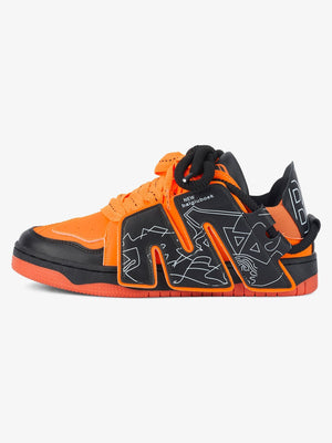 Graphic Skate Sneaker mit Buchstaben und Doodle-Print – Orange/Schwarz, Seitenansicht | XoKool