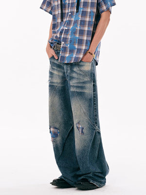 Vintage Flare Jeans with Patch Repairs – on model front | XoKool