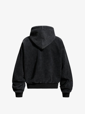 Vintage Lettering Washed Black Zip Up Hoodie – Washed black, back view | XoKool