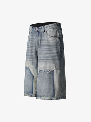 Patchwork jorts – Blue, side view | XoKool