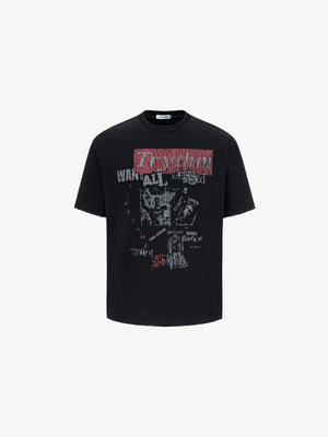 Vintage Punk T Shirt with Zine Collage Print – Black, front | XoKool