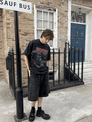 Vintage Punk T Shirt with Zine Collage Print – Black, street on model | XoKool