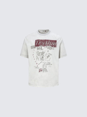 Vintage Punk T Shirt with Zine Collage Print – White, front | XoKool