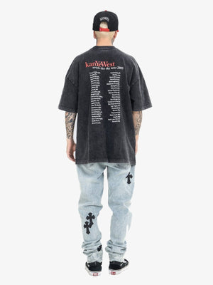 Vintage Rap T-Shirt mit Bären-Grafik, Washed Schwarz – am Model, Ganzkörper von hinten | XoKool