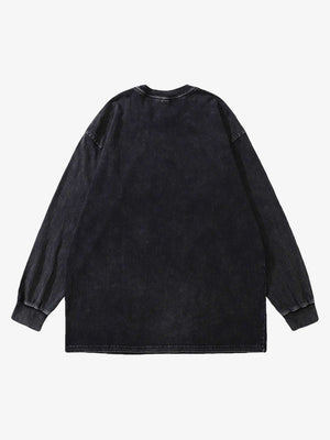 Camiseta de manga larga negro lavado con esqueleto y mariposa – Negro lavado, vista trasera | XoKool