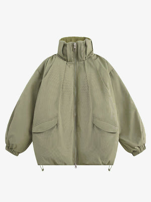 Oversized Padded Funnel Neck Jacket – Sage Green, front view | XoKool
