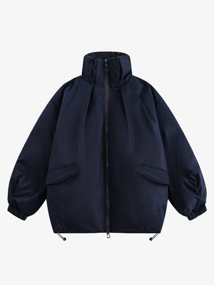 Oversized Padded Funnel Neck Jacket – Navy, front view | XoKool