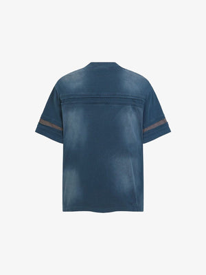 Contrast panel boxy tee – Washed Blue, back view | XoKool