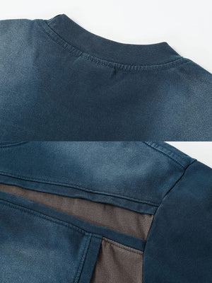 Contrast panel boxy tee – Washed Blue, neck and panel close-up | XoKool