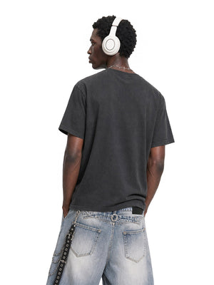Vintage Washed T-Shirt with Photo Strip Collage – on model, back | XoKool