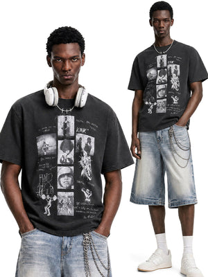 Vintage Washed T-Shirt with Photo Strip Collage – on two models, front | XoKool