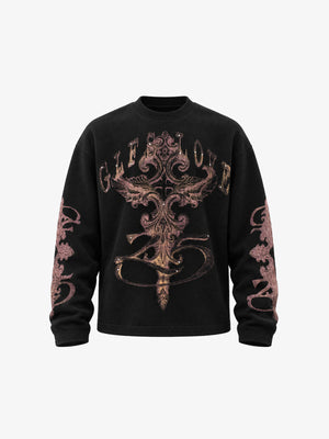 Waffle Knit Longsleeve mit Nieten-Kreuz – Schwarz, Vorderseite flach | XoKool