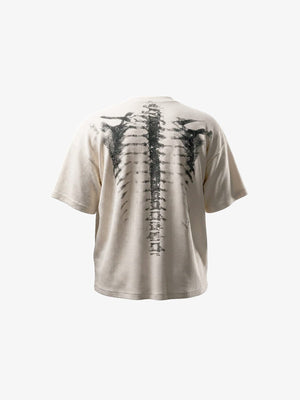 Waffle Knit Oversized Tee with X-Ray Ribcage Print – Cream, back | XoKool