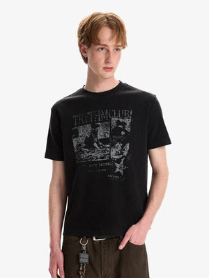 Waffle photo tee – Black, on model front | XoKool