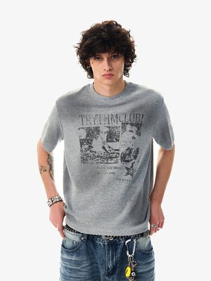 Waffle photo tee – Grey, on model front | XoKool
