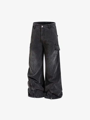 Cargohose mit Reißverschluss am Saum – Schwarz, Vorderseite flach im Winkel | XoKool
