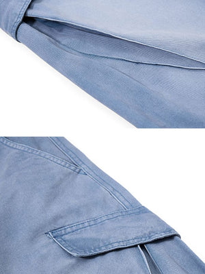 Cargohose mit Reißverschluss am Saum – Hellblau, Tasche in Nahaufnahme | XoKool