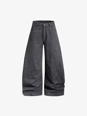 Washed Barrel Pants with Embroidered Back Pockets – Charcoal Grey, front flat | XoKool
