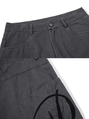 Barrel pants – Charcoal Grey, waistband and letter embroidery close-up | XoKool