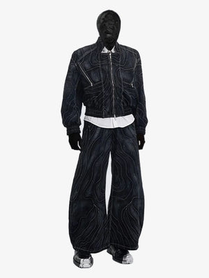 Conjunto de denim negro lavado – conjunto completo, frente | XoKool