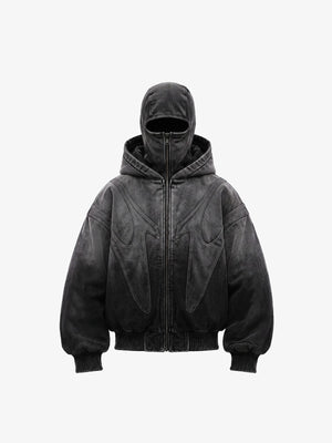 Washed Black Bomberjacke mit Balaclava-Kapuze – Washed Black, Vorderansicht | XoKool