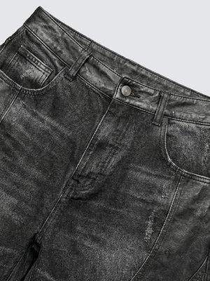 Washed black barrel jeans – front waist close-up | XoKool