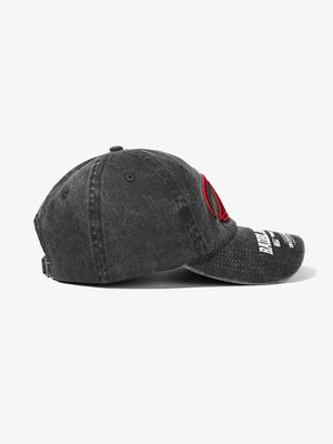 Washed Black Cap with Red 3D Letter Embroidery – side | XoKool
