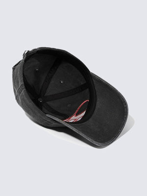 Washed Black Cap with Red 3D Letter Embroidery – underside | XoKool