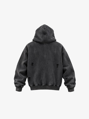 Washed Black Distressed Pullover Hoodie – back view | XoKool