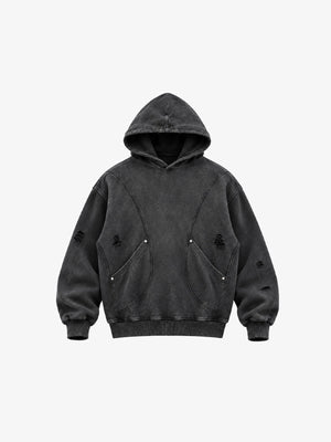 Washed Black Distressed Pullover Hoodie – front view | XoKool