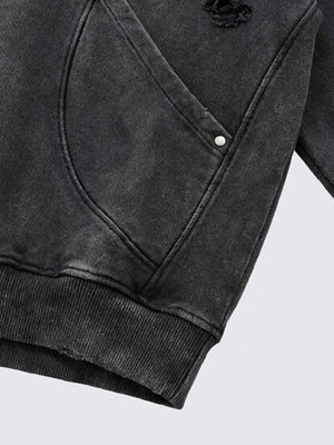 Distressed hoodie – pocket seam and hem detail | XoKool