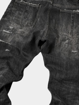 Washed Black Distressed Wide Leg Jeans – back pocket abrasion close-up | XoKool