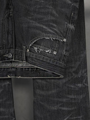 Washed Black Distressed Wide Leg Jeans – waist/pocket close-up | XoKool