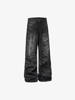 Washed Black Distressed Wide Leg Jeans – Washed Black, front flat | XoKool