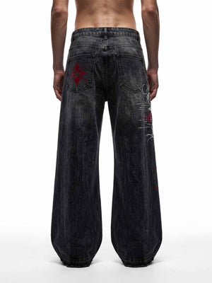 Gothic Print Jeans – on model, back | XoKool