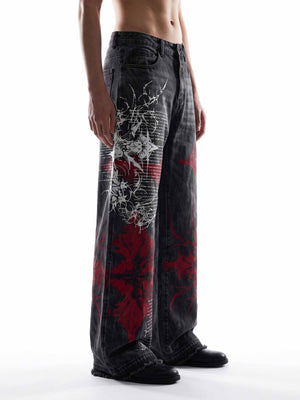Gothic Print Jeans – on model, side | XoKool