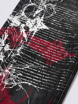 Gothic Print Jeans – white graphic and text close-up | XoKool