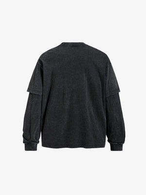 Washed Black Layered Long Sleeve Eagle Tee – Black, back flat | XoKool