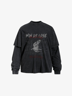 Washed Black Layered Long Sleeve Eagle Tee – Black, front flat | XoKool
